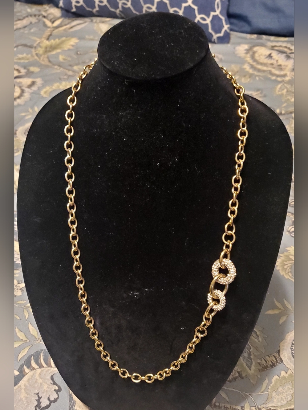 Gold Tone Chain Necklace with Crystal Link Accent